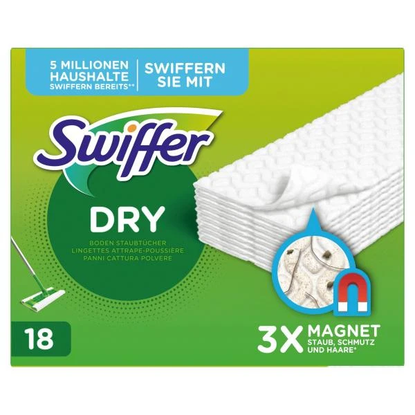 Swiffer Bodenwischer Boden Staubtücher Nachfüllpack 18 Tücher, Nimmt 3x Mehr Staub & Haare Auf Und Schließt Diese Ein