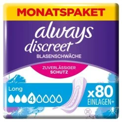 Always® Always Discreet Inkontinenz-Einlagen Long Bei Blasenschwäche Monatspaket