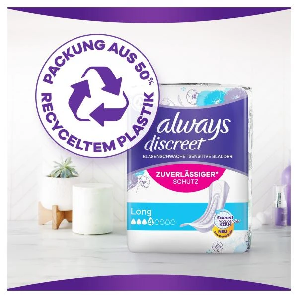Always® Always Discreet Inkontinenz-Einlagen Long Bei Blasenschwäche Monatspaket 12 Always® Always Discreet Inkontinenz-Einlagen Long Bei Blasenschwäche Monatspaket – Bild 10